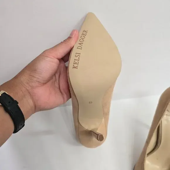 Kelsi Dagger Women’s Suede High Heel Pumps Size 6.5 Beige Nude Leather Shoes - Picture 9 of 11